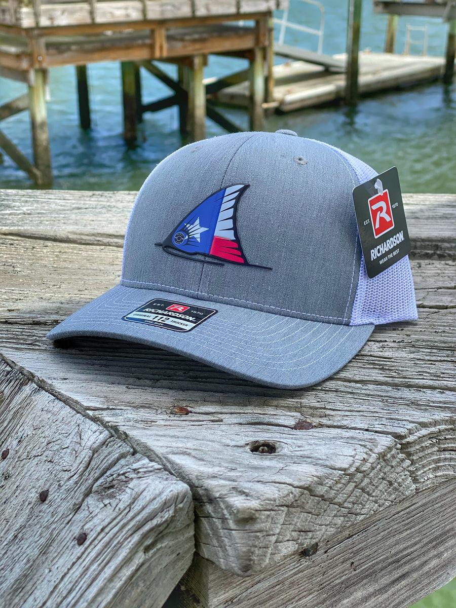TX Redfish Tail Fin Hat (Heather Grey/White) – Fish & Clips