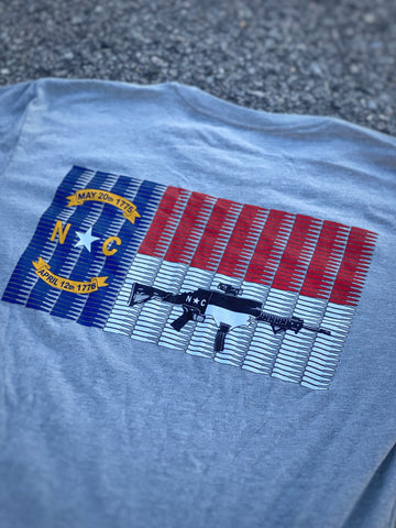 NC AR 5.56 Flag Tee Heather Grey Tee